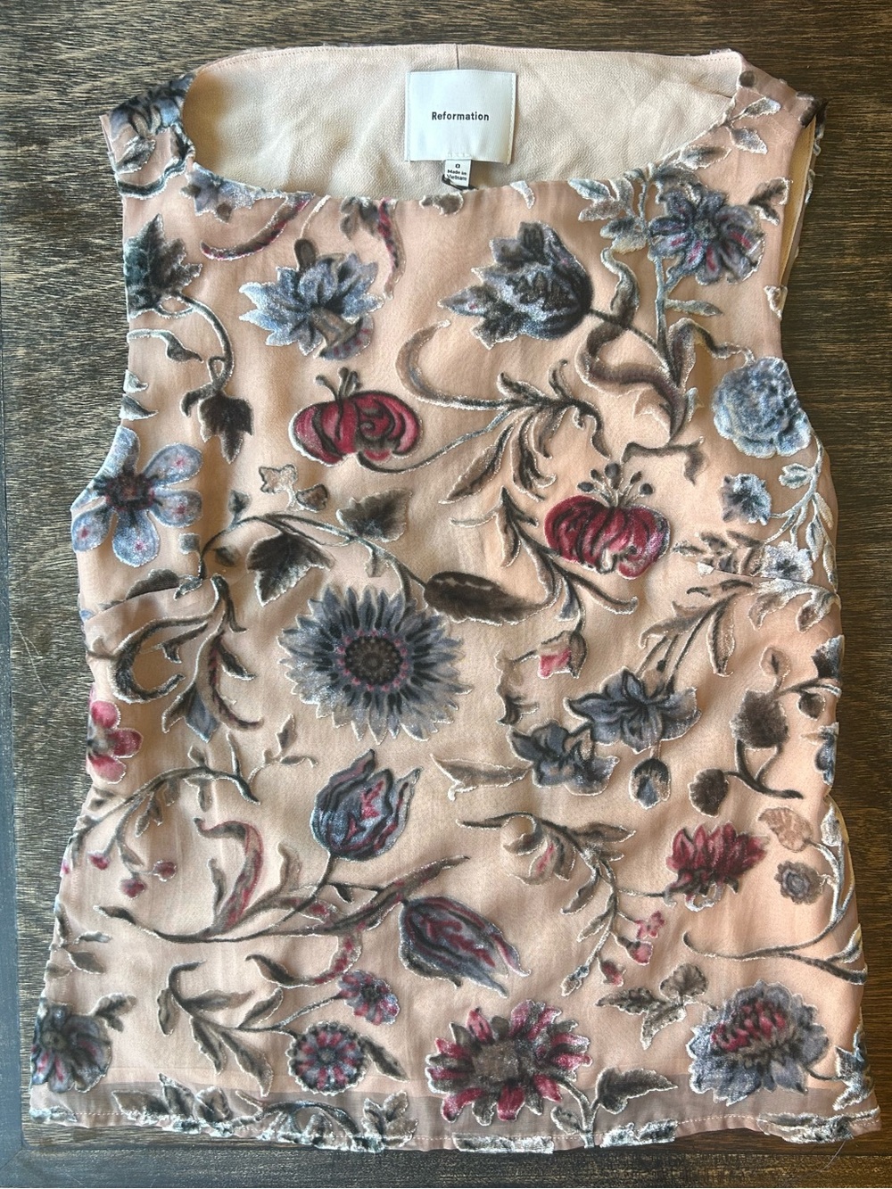 Reformation Blush Pink Floral Velvet Camisole